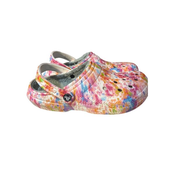 Crocs Classic Lined Clog Tie-Dye Multi-Color Fleece-Lined Slip-On Shoes Size W9 - Picture 3 of 8